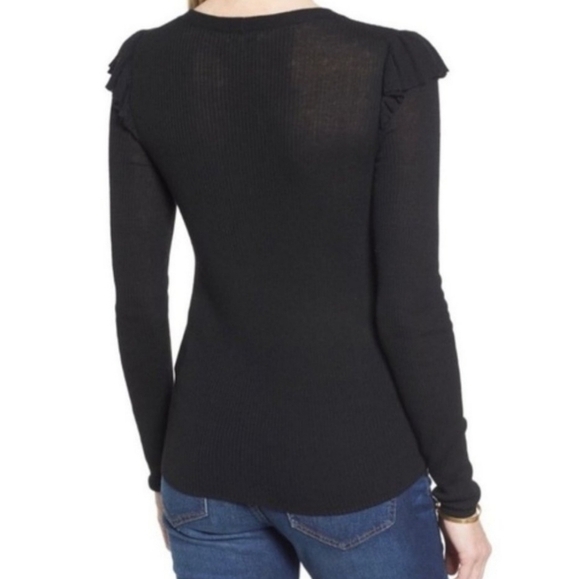 Madewell | Women's Black Ruffle Sleeved Pullover Sweater (Size Large) - Picture 14 of 14